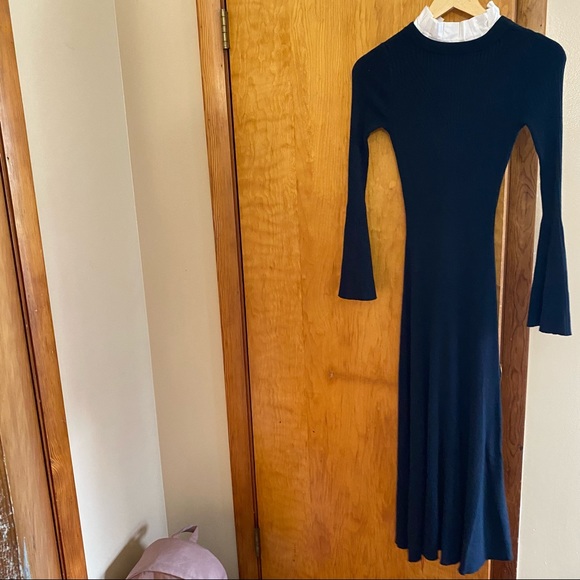 Sandro paris long knit dress w white collar eu34 - Picture 3 of 4